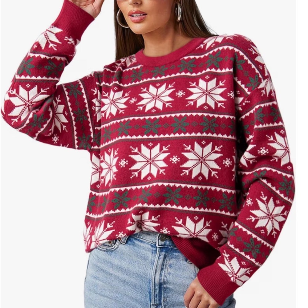 Dokotoo Snowflake Sweater Women 2XL NEW Red Fair Isle Holiday Knit Pullover